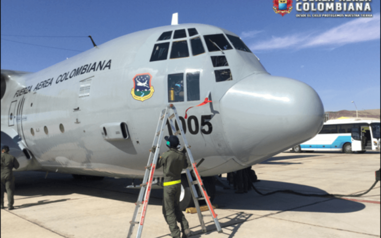 Hércules C-130 de la Fuerza Aérea Colombiana llega a Antofagasta