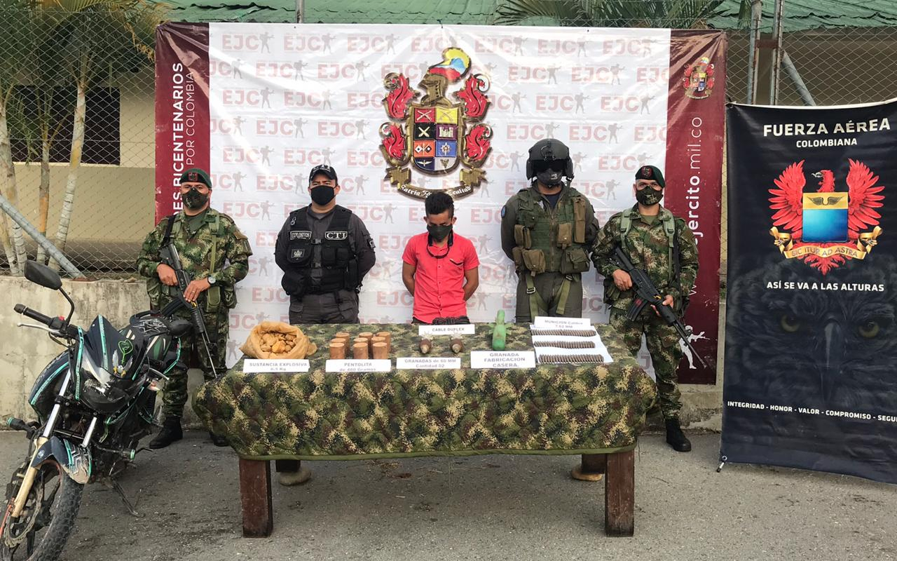 Capturado  alias “Cachiporra” explosivista del frente Ismael Ruiz E-1, quien pretendía generar acciones terroristas en el sur del Tolima.