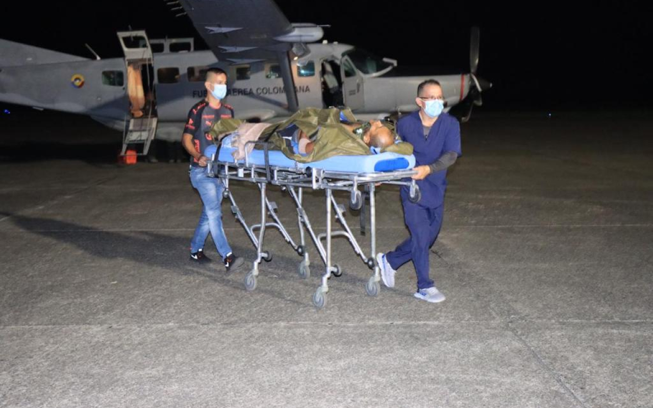 Soldado profesional fue trasladado en aeronave medicalizada de su Fuerza Aérea Colombiana