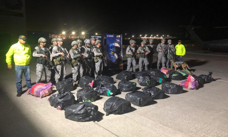 Comandos Especiales de la Fuerza Aérea Colombiana incautan cerca de una tonelada de clorhidrato de cocaína
