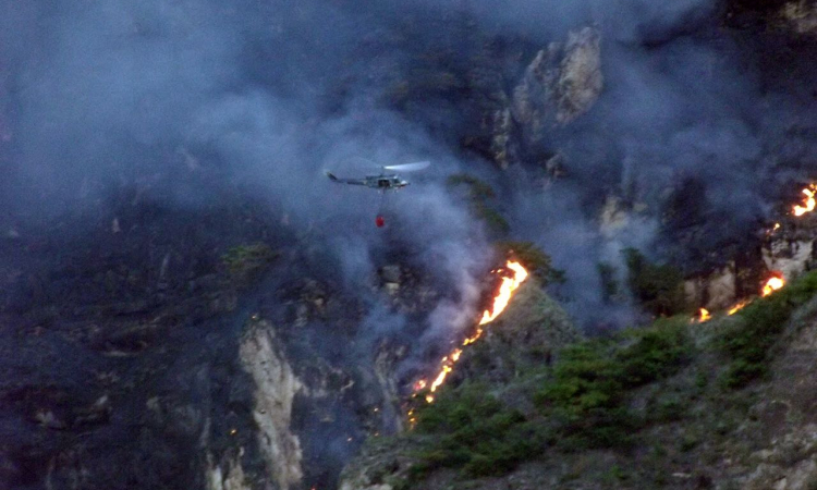 Fuerza Aérea Colombiana lucha por extinguir  incendio forestal en el municipio de Melgar