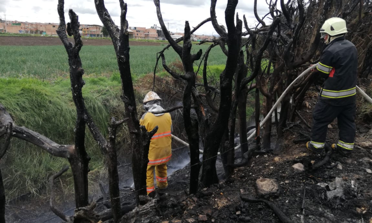  Bomberos de su Fuerza Aérea Colombiana controlan incendio forestal en la vía Madrid Cundinamarca
