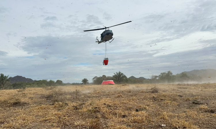 Helicópteros de la Fuerza Aeroespacial combaten incendio en San Luis, Tolima