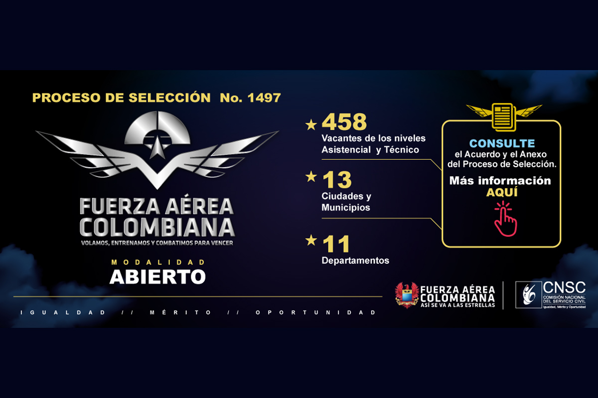 Más de 400 vacantes en la Fuerza Áerea Colombiana oferta la Comisión Nacional del Servicio Civil -CNSC-